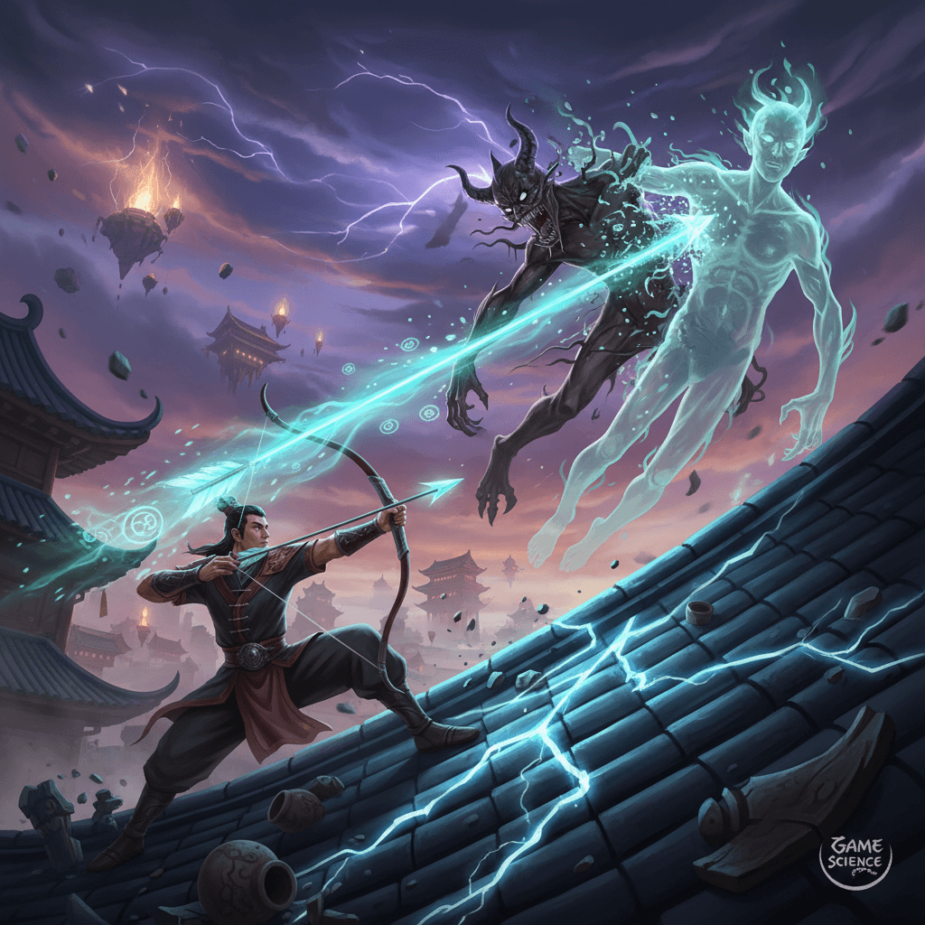 Fu Qu's arrow striking the Slobbering Ghost for Zhong Kui's justice