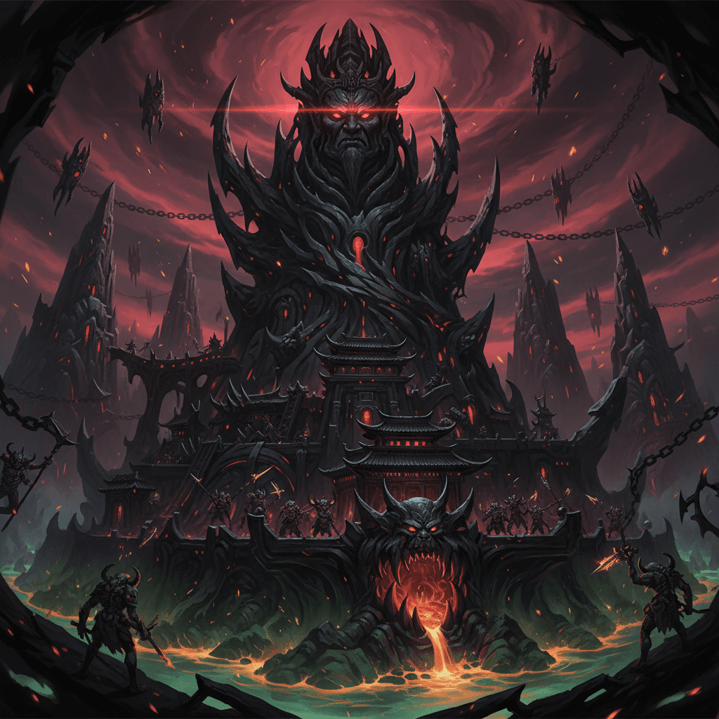 The great palace of King Yama rising like a mountain of black jade - Zhong Kui