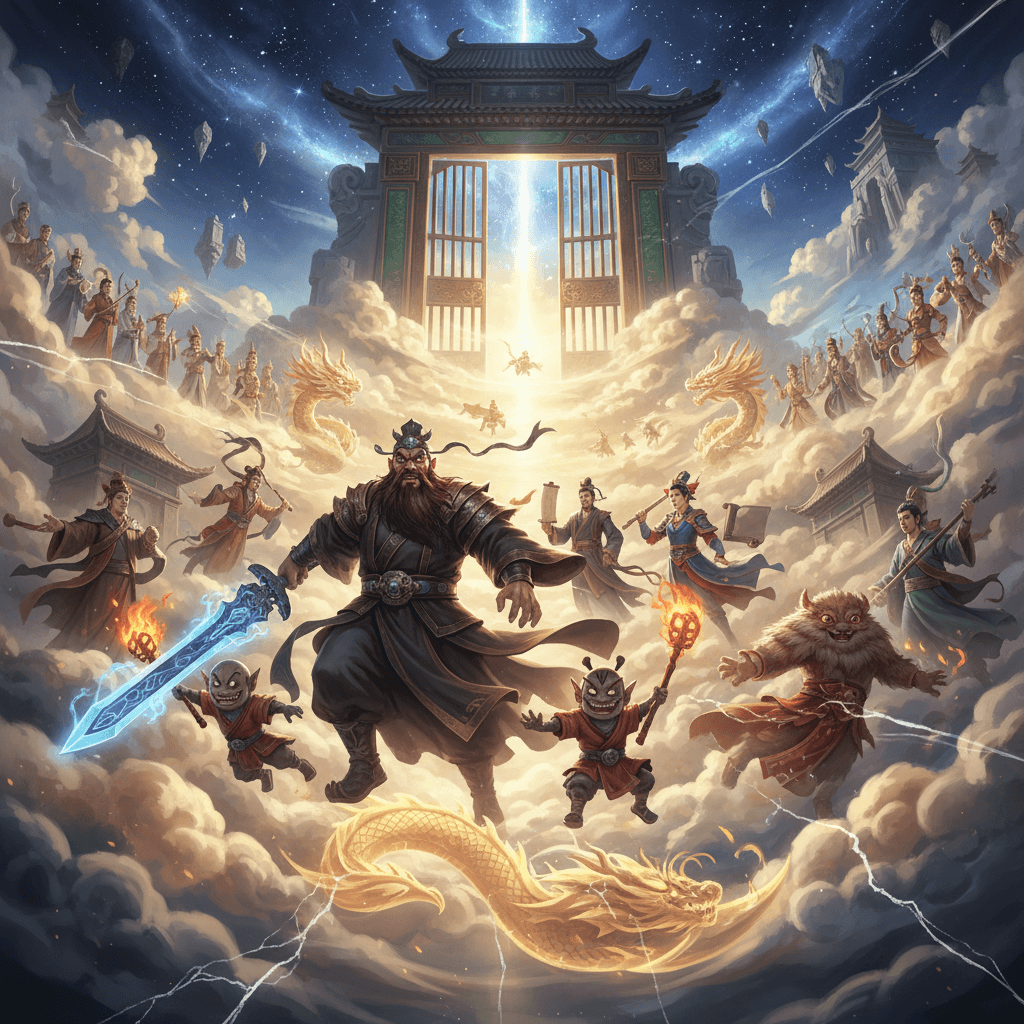 Zhong Kui and his companions ascending to the Celestial realm